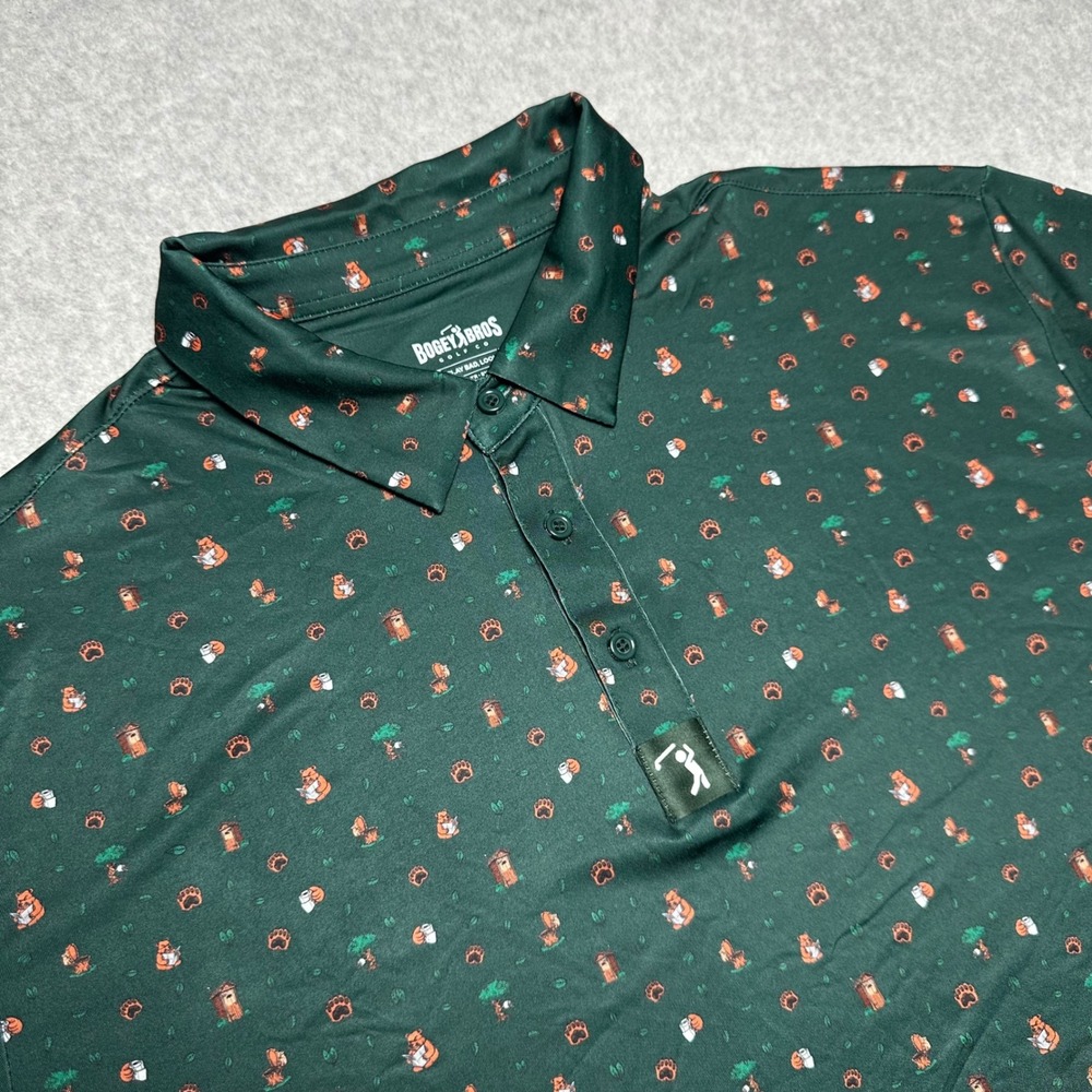 Bogey Bros Golf Co Mens XXL Green Nature Calls Print Performance Polo Shirt